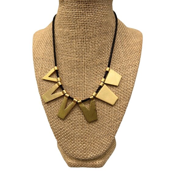 Madewell Black Cord Necklace  Geometric Gold Tone Pendants Adjustable Geometric - Picture 1 of 4